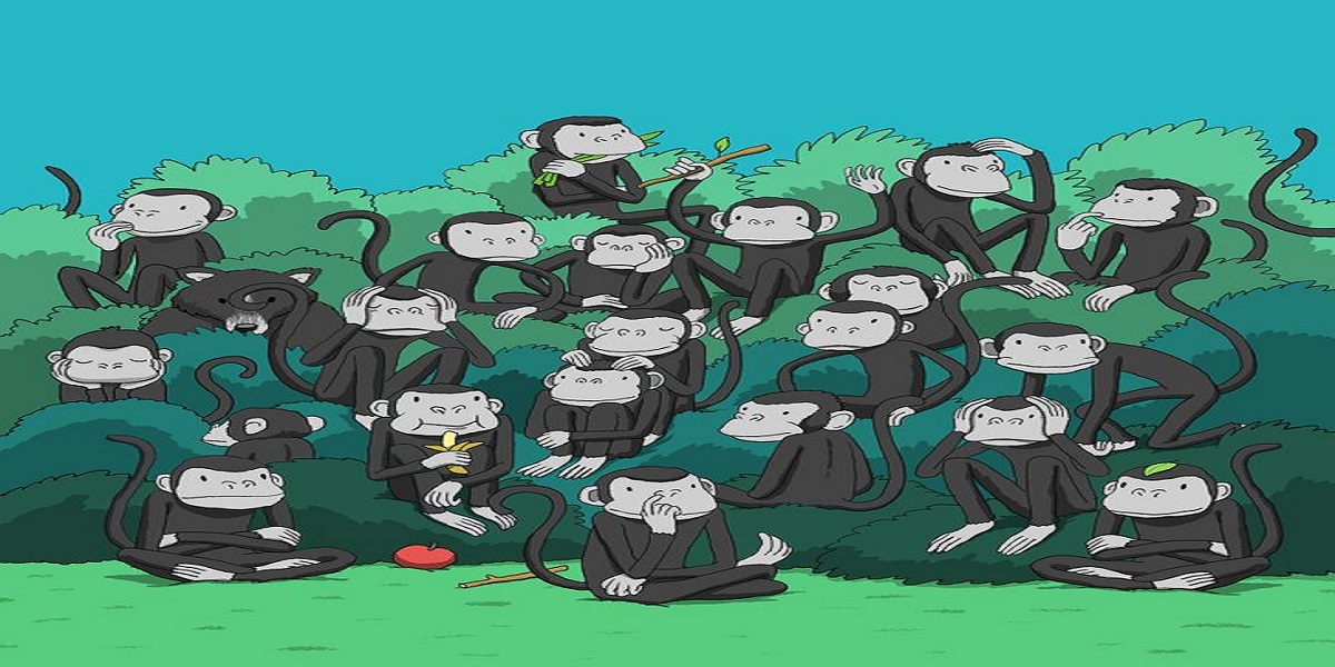 Can you find a bear among these monkeys?