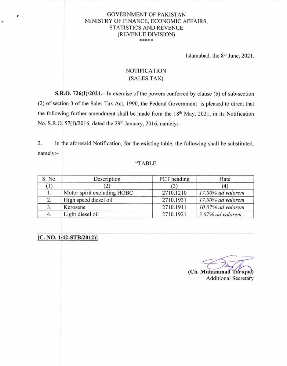 Petroleum products sales tax lowered