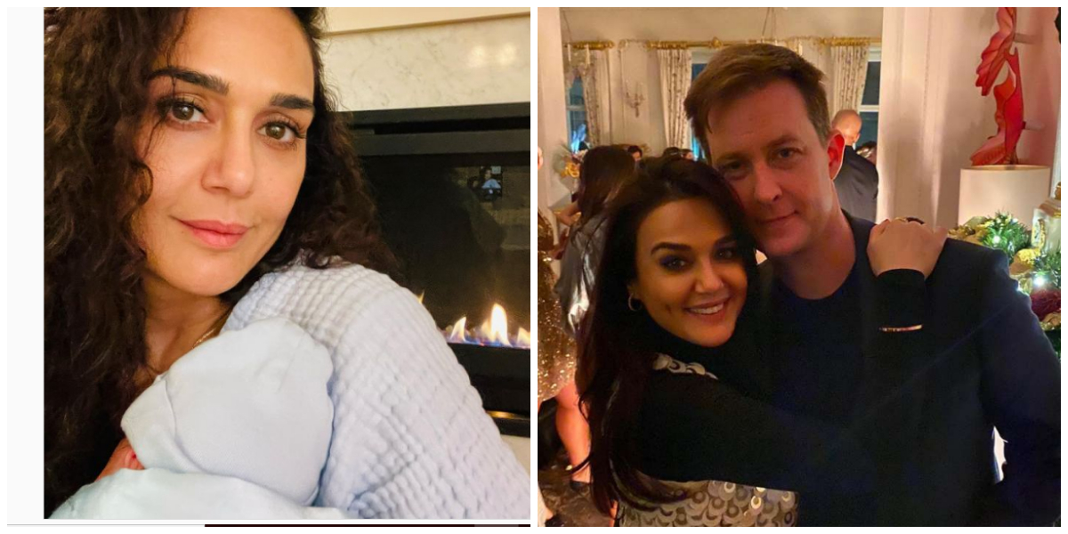 Preity Zinta cuddle up with one of her twins as she shares first baby photo